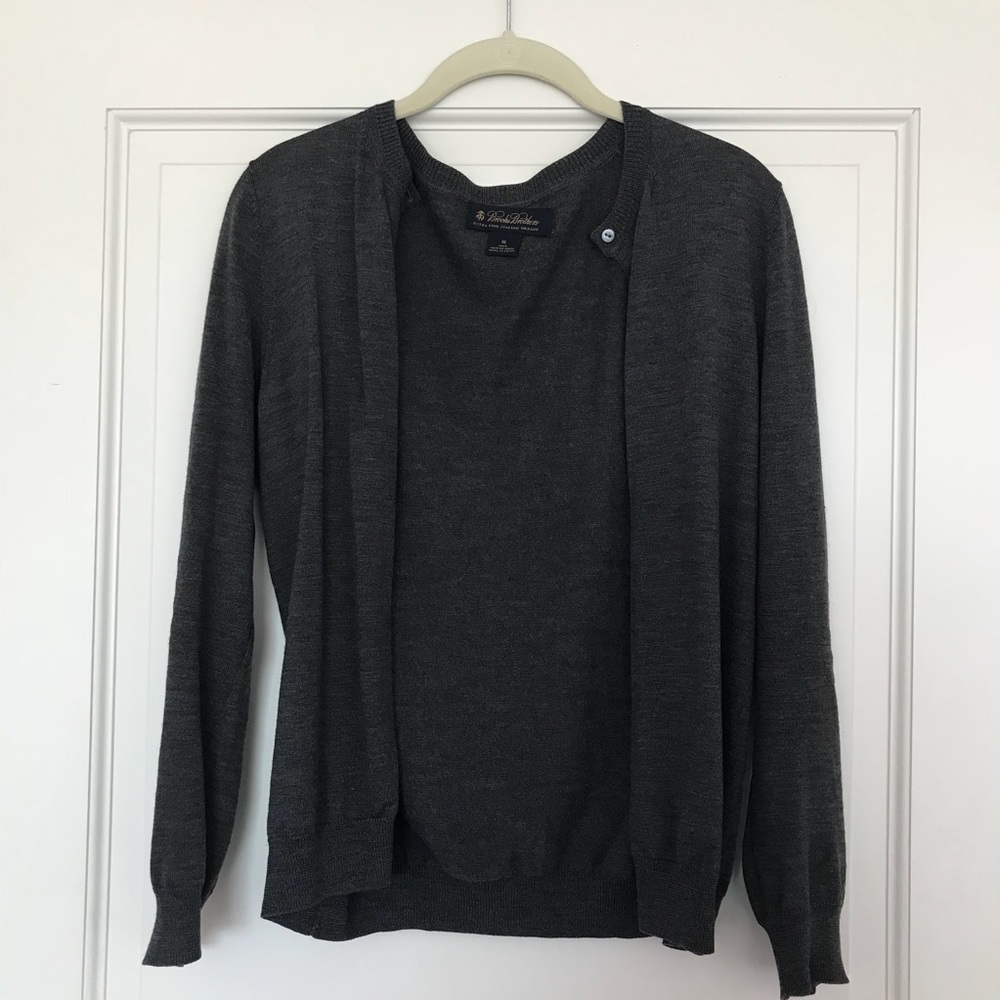 Brooks Brother 100% Italian Merino Gray Cardigan